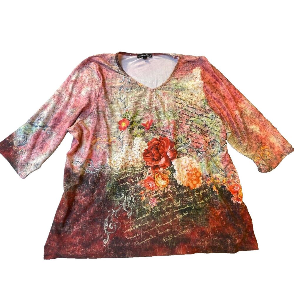 Jessica Max Women's 3/4 sleeves Floral Top Size XL